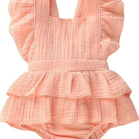 Peach baby girl cotton romper - Picture 2 of 6